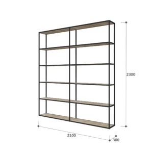 Стелаж металевий в стилі лофт з розмірами 2500x300x2300